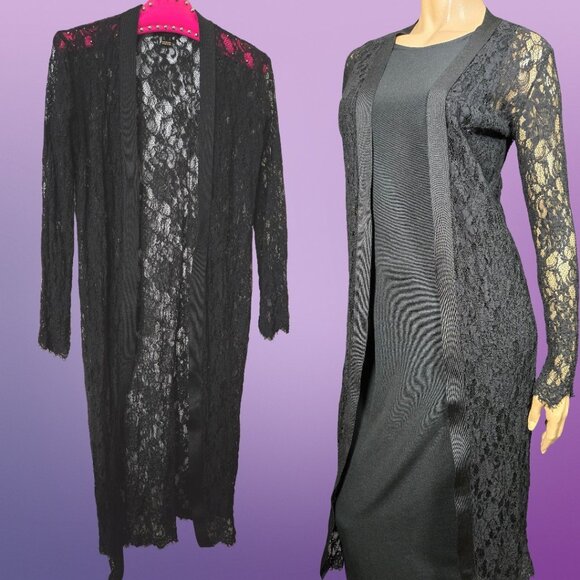 Y2K Black Long Lace Duster Cardigan Size S Gothic Witchy Whimsigoth Boho Fairy - Picture 1 of 7